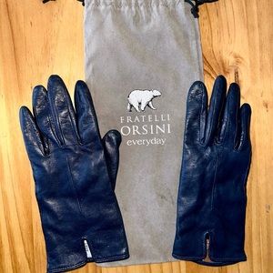 Italian lambskin leather gloves with cashmere lining (NAVY - Size 7.5) NEW